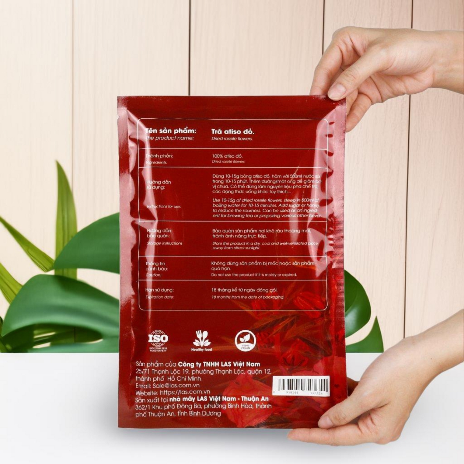 Trà atiso đỏ gói 200gr (mặt sau sản phẩm)