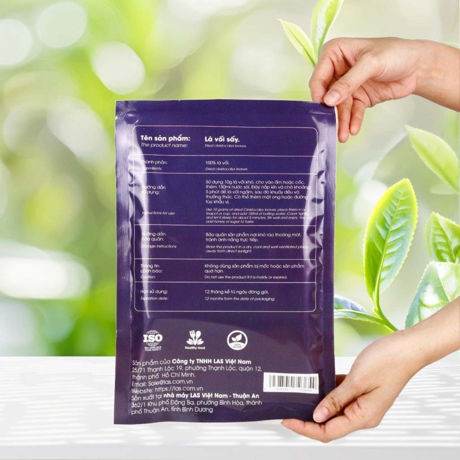 Trà lá vối LAS - Gói 200gr (mặt sau sản phẩm)
